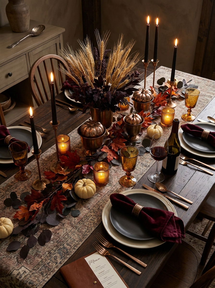Dramatic Black and Amber Autumn Table