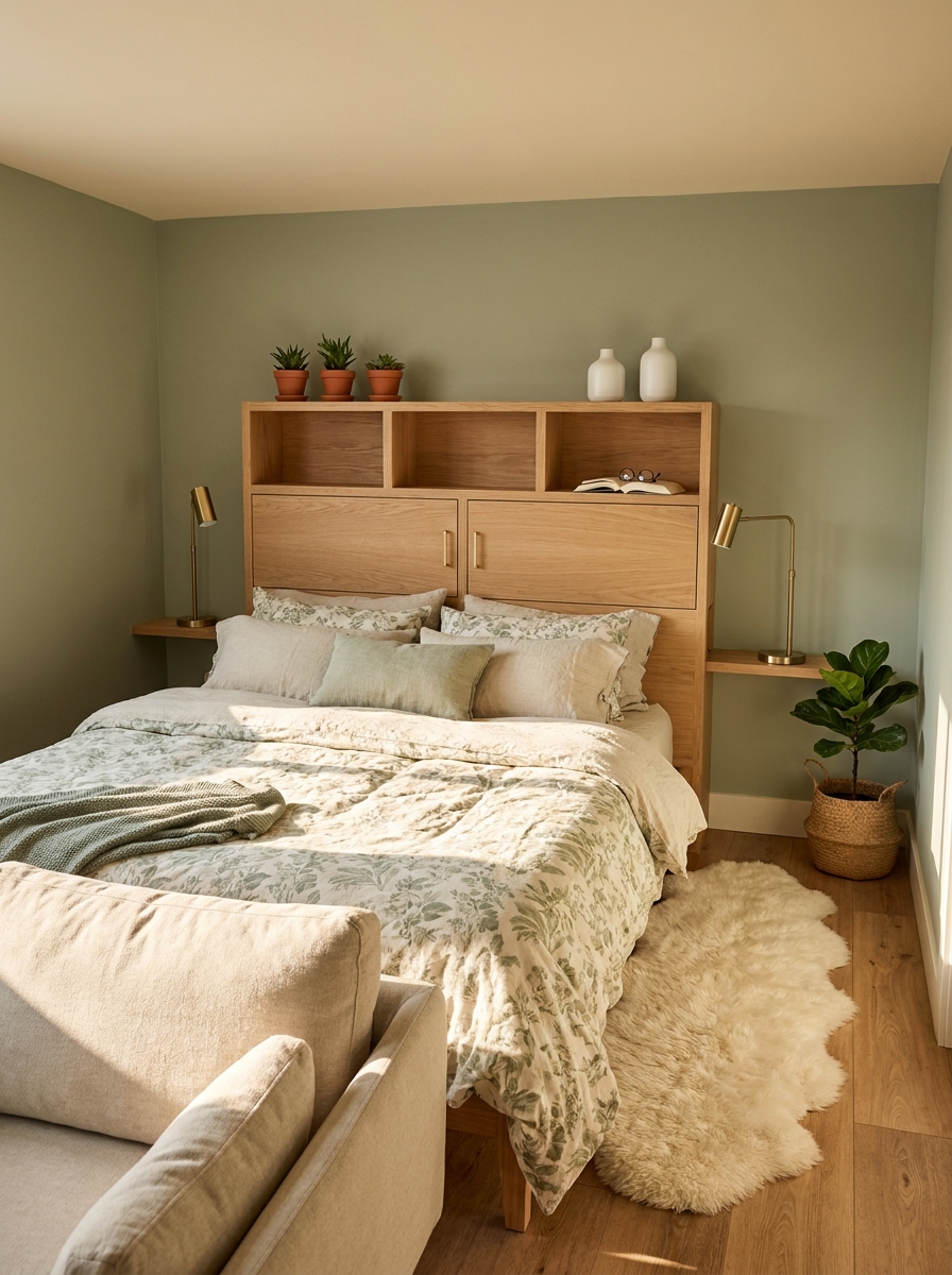 A Storage Headboard Does Triple Duty
