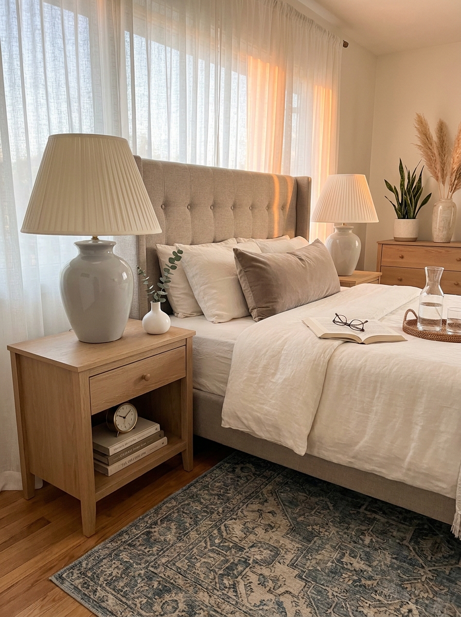 Pottery-Style Table Lamps with Pleated Linen Shades