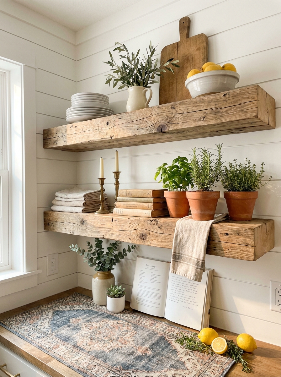 Rustic Wood Floating Shelves That Look Authentically Aged