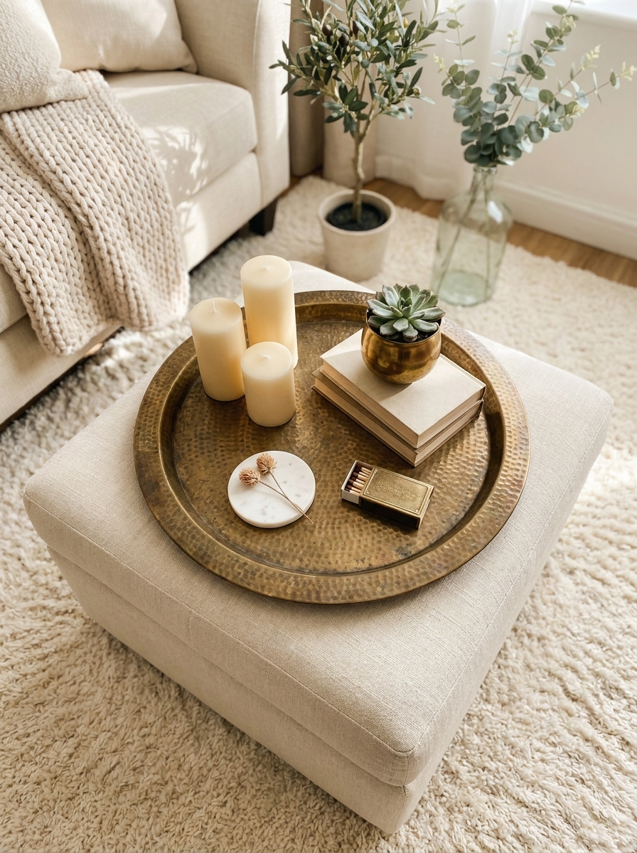Hammered Metal Decorative Tray in Antique Brass Finish