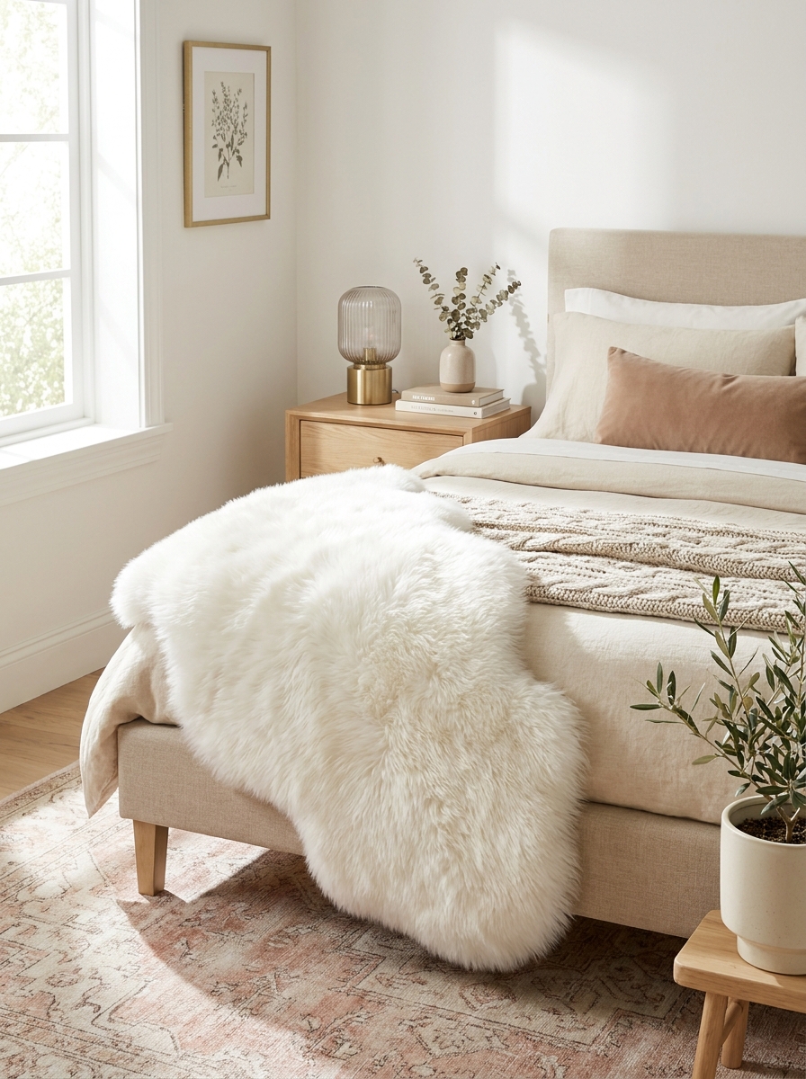 Faux Sheepskin Area Rug in Cloud White