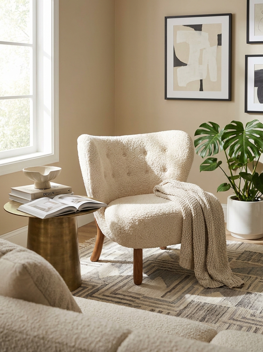 Boucle Accent Chair in Cream