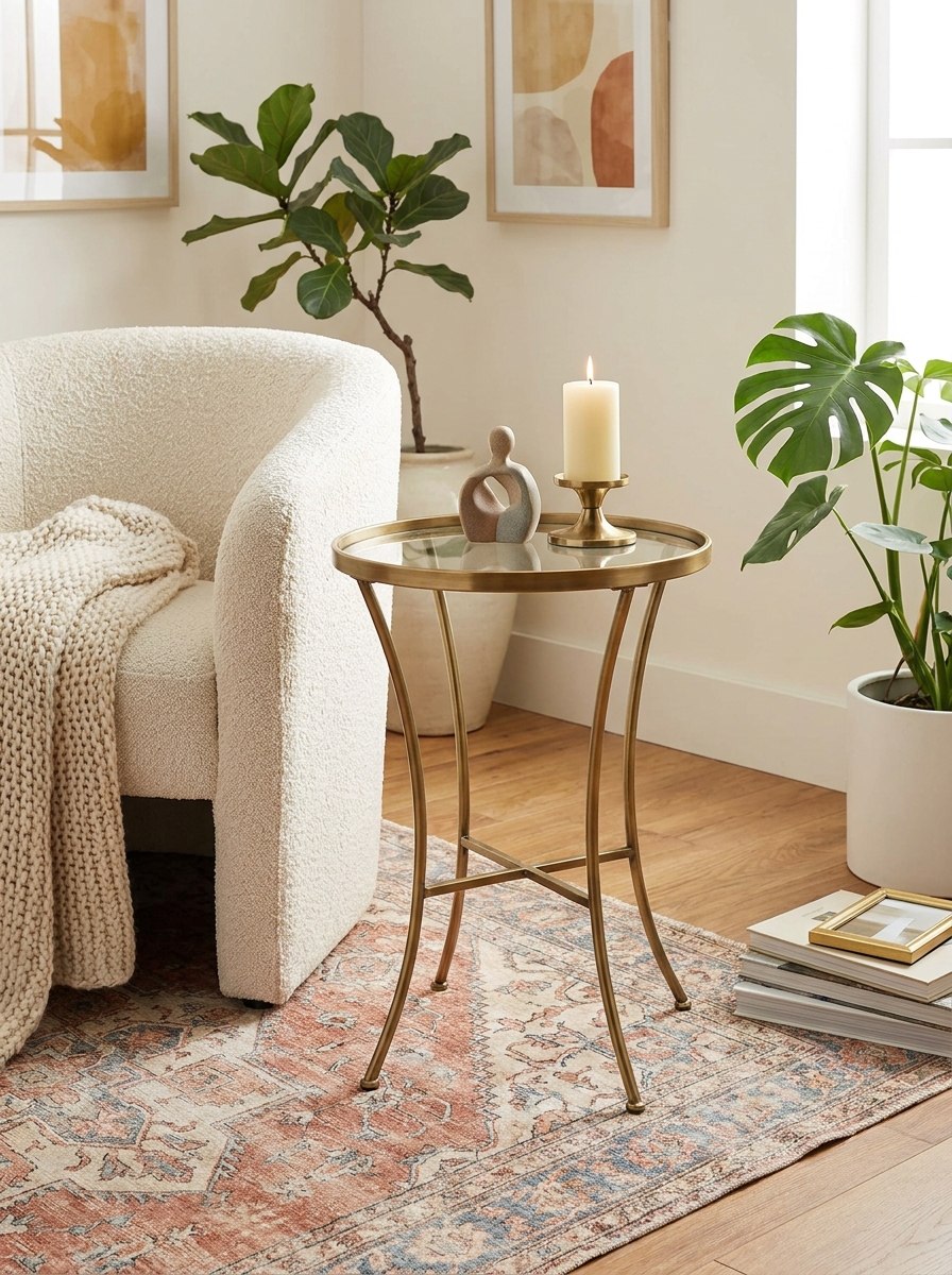 Brass Tray Table with Glass Top