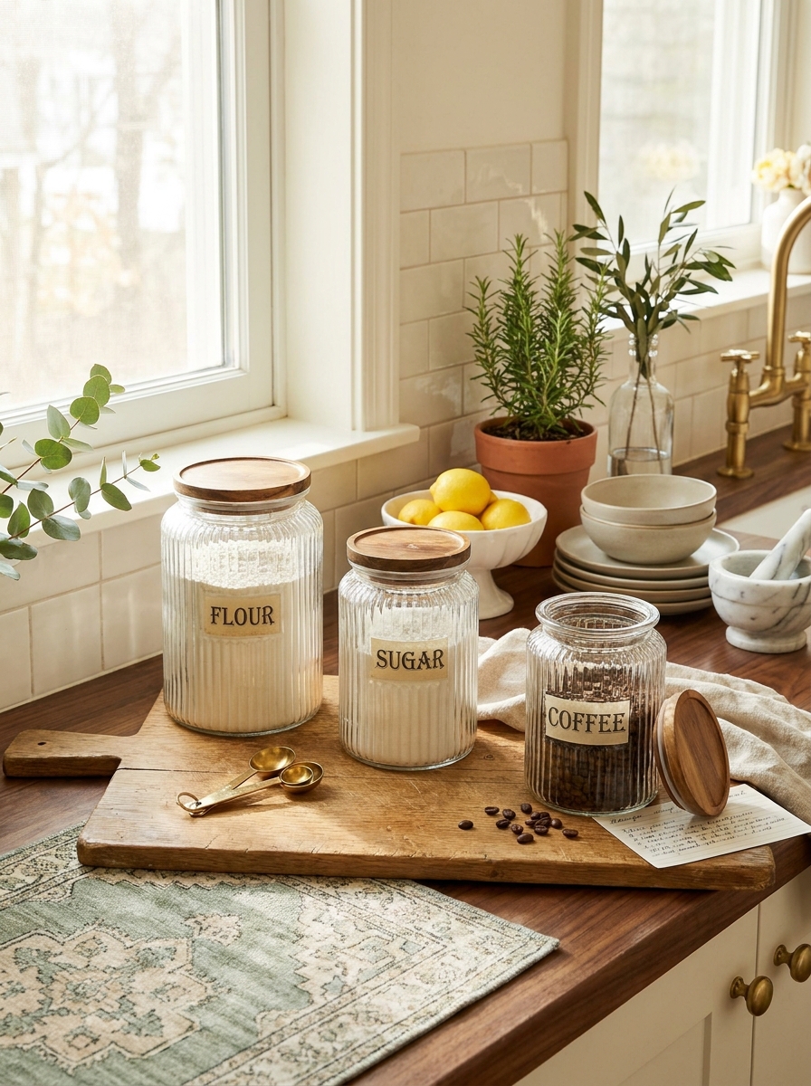 Fluted Glass Canister Set in Apothecary Style