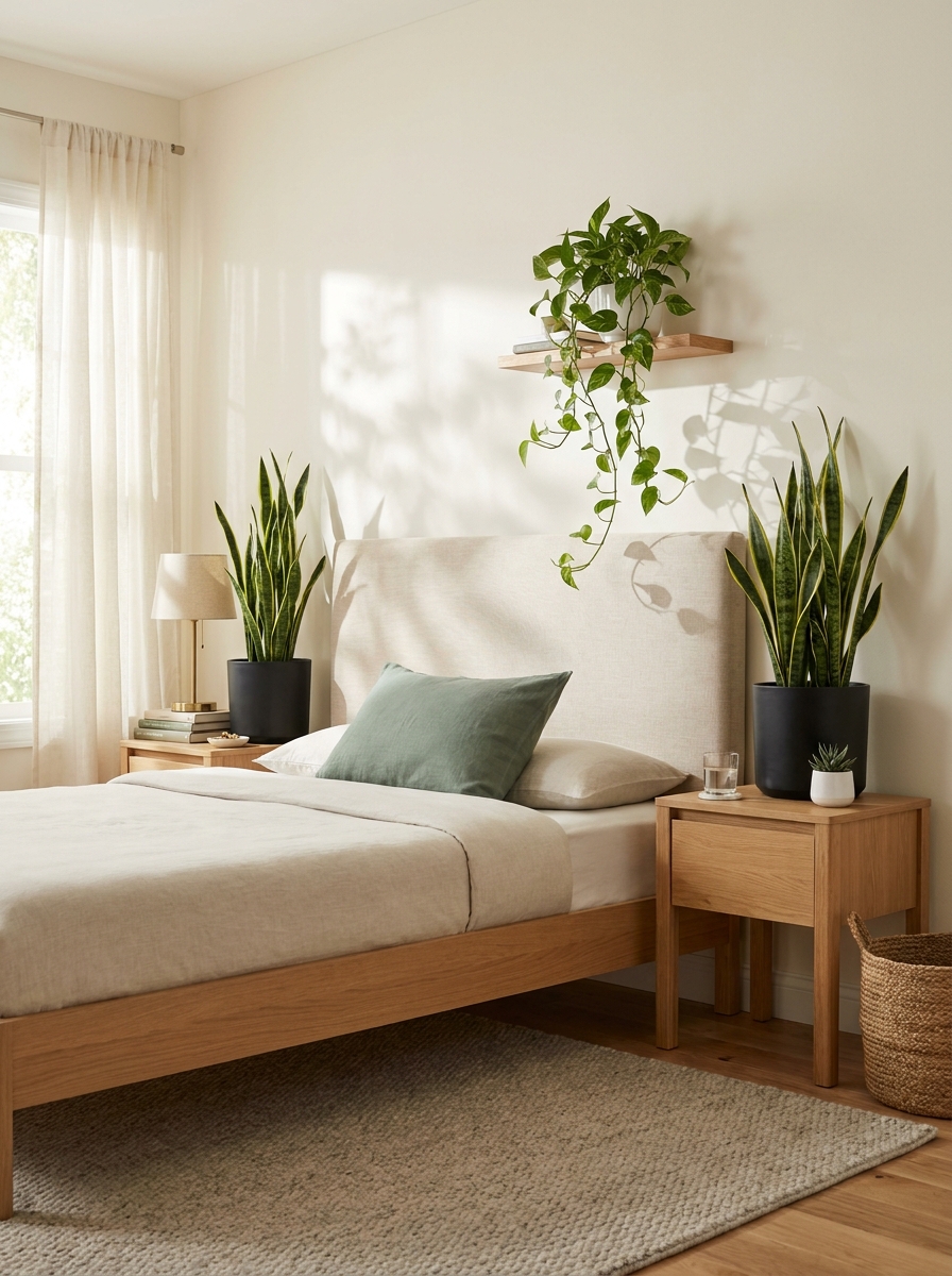 Frame Your Headboard with Symmetrical Plant Styling