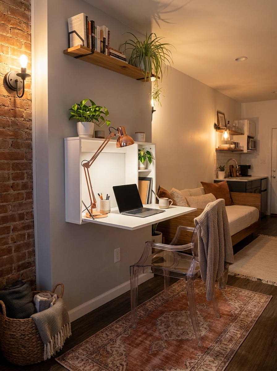 A Fold-Down Desk That Disappears After Work