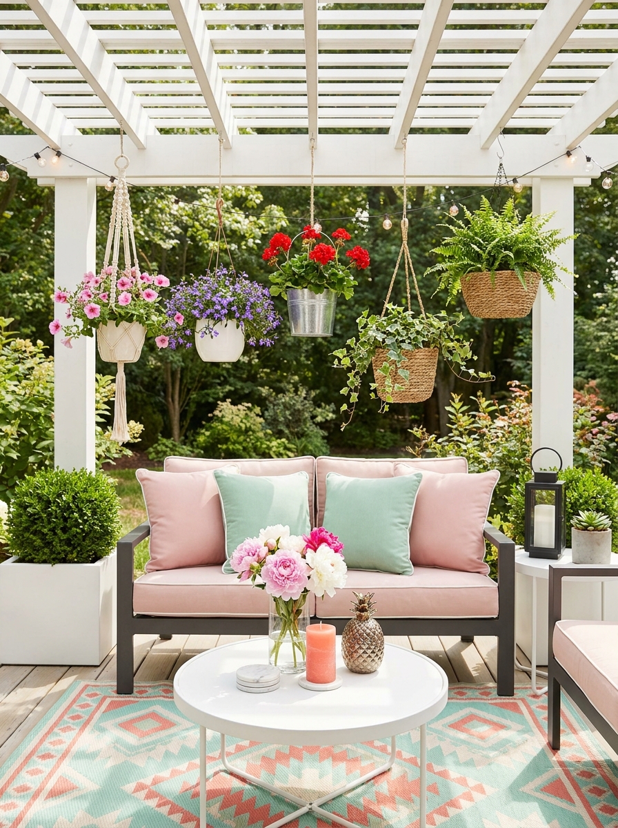 Create Vertical Interest with Hanging Planters at Different Heights
