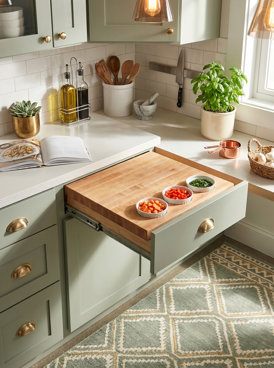 Slide-Out Cutting Board with Prep Bowl Holders