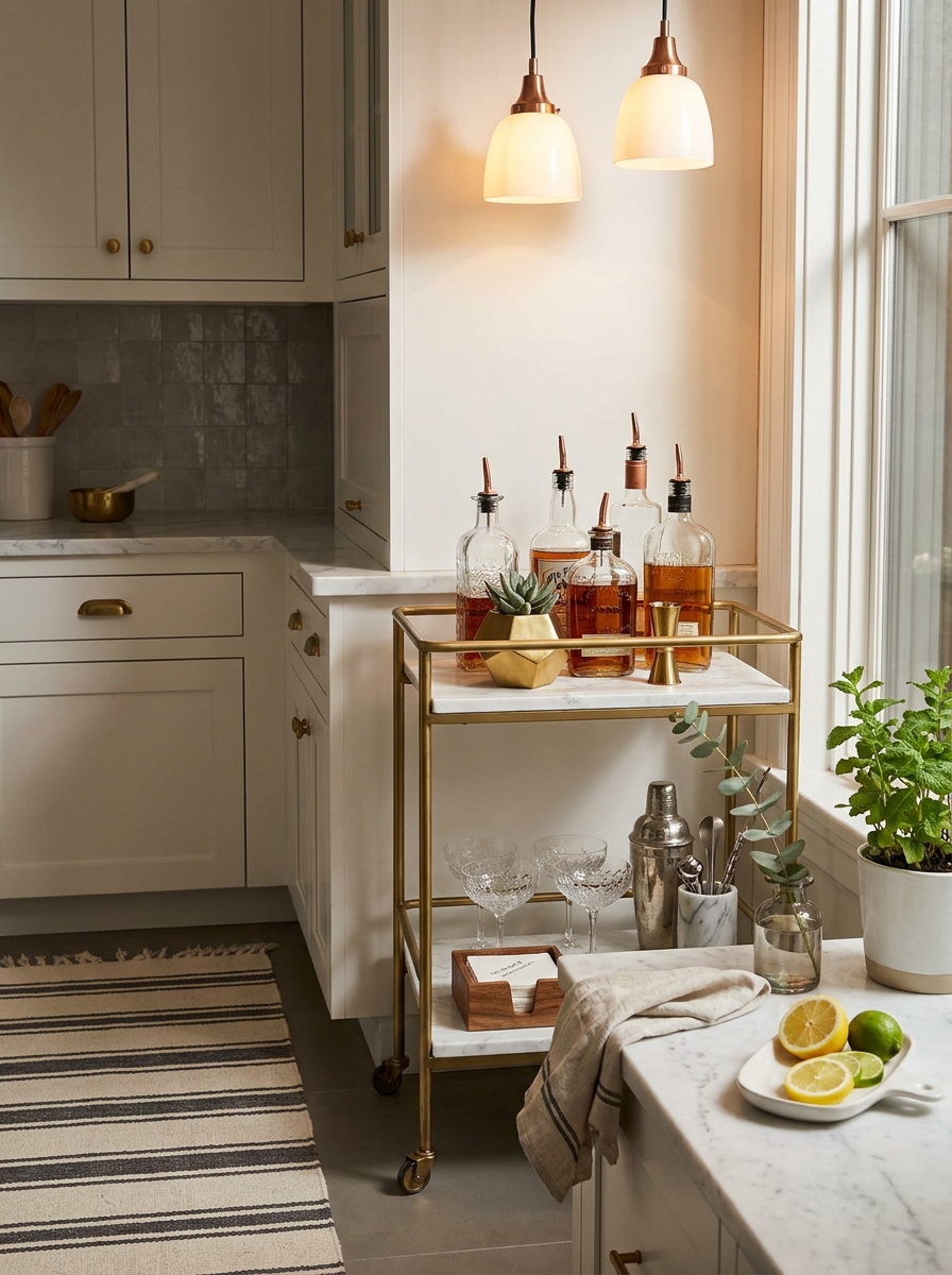 Bar Cart Styling for Counter Cocktail Station