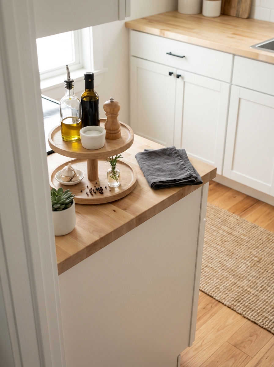 Tiered Tray Organization for Oils, Vinegars, and Daily Essentials