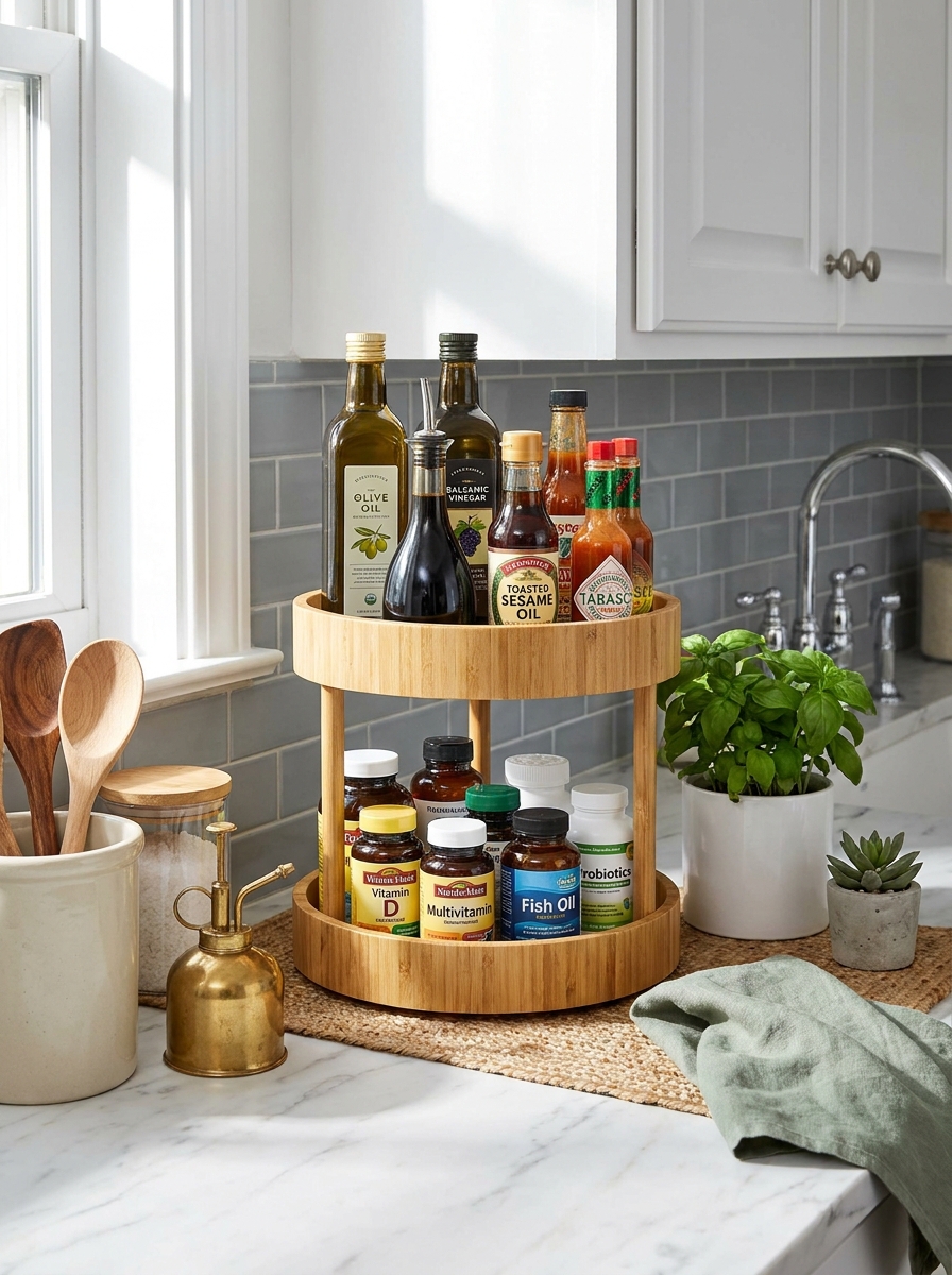 Corner Lazy Susan for Sauces, Spices, and Supplements