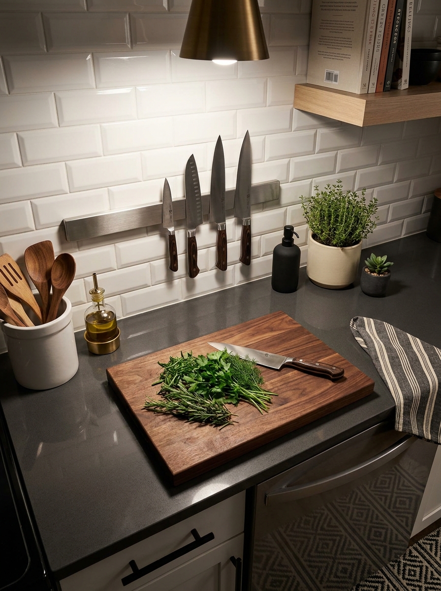 Magnetic Knife Strip to Clear Counter Clutter