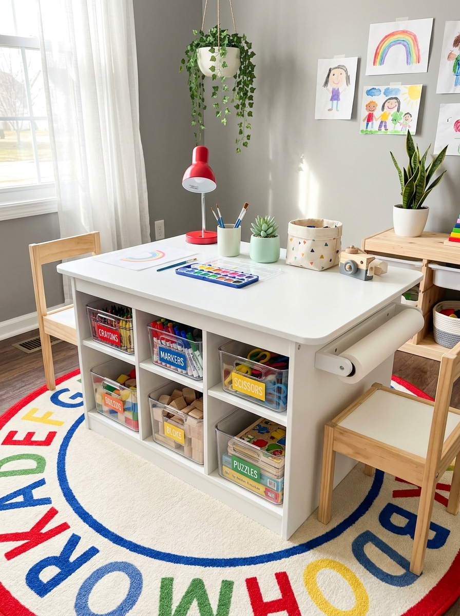 Activity Table with Built-In Storage Cubbies