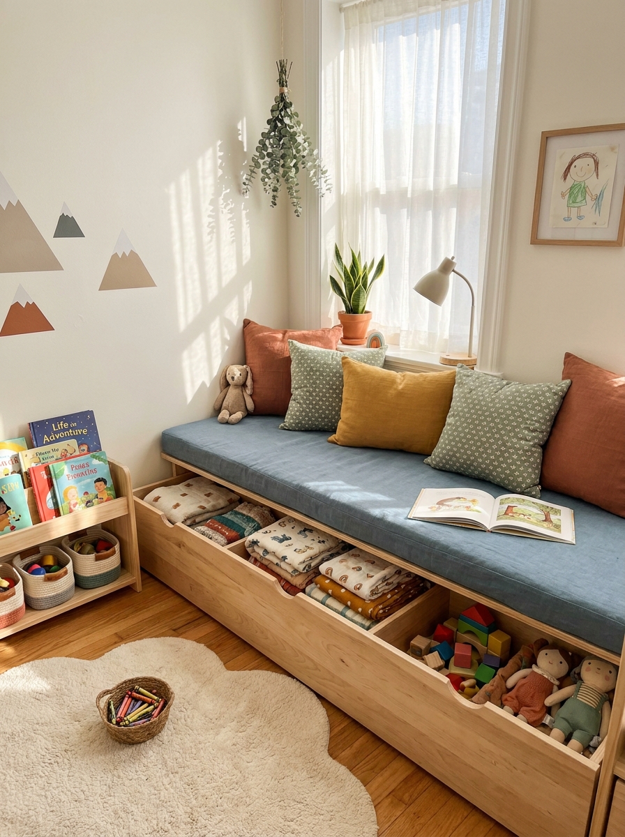 Window Seat with Hidden Storage Compartments