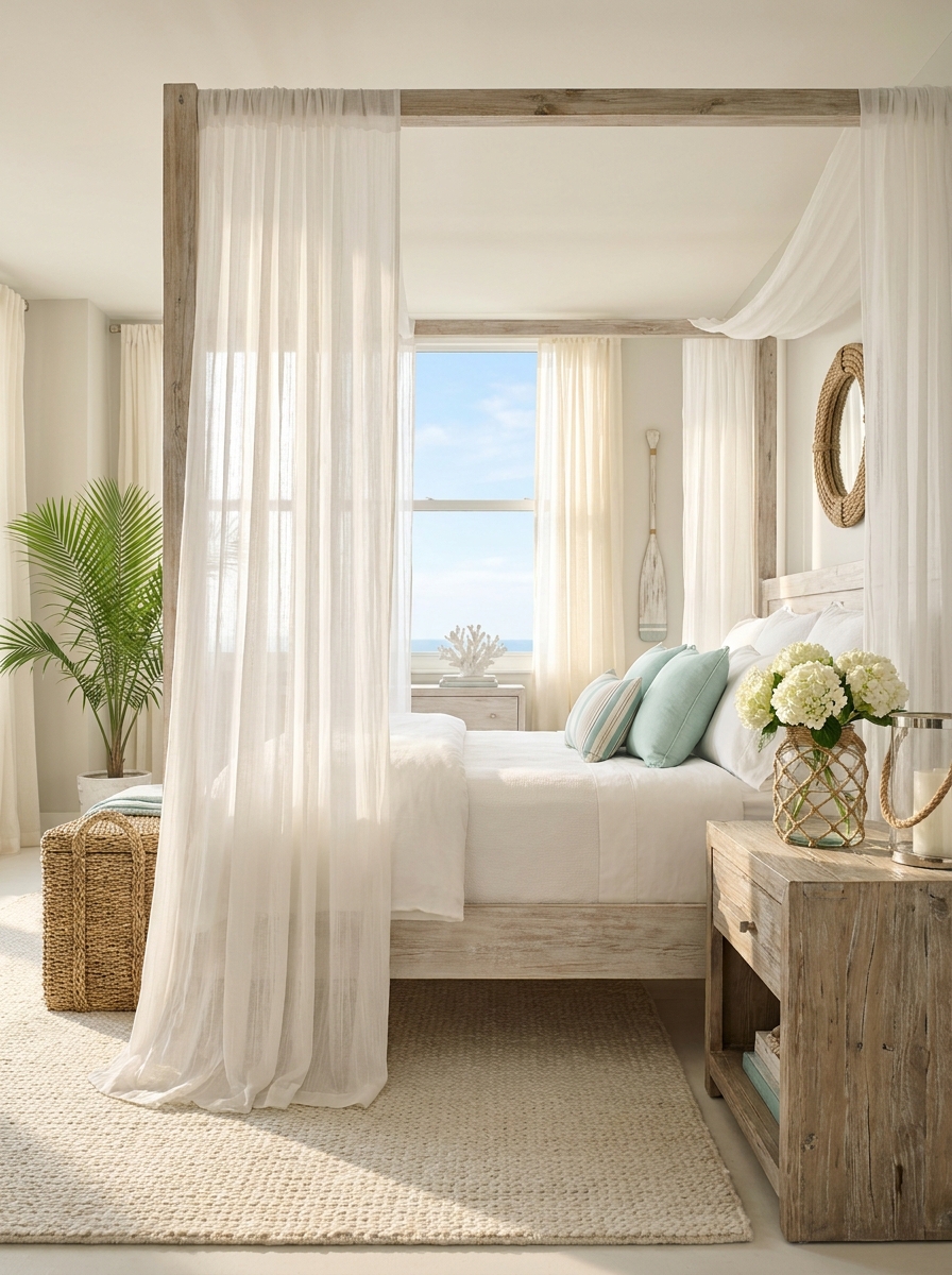 Sheer Gauze Canopy Bed Drapes