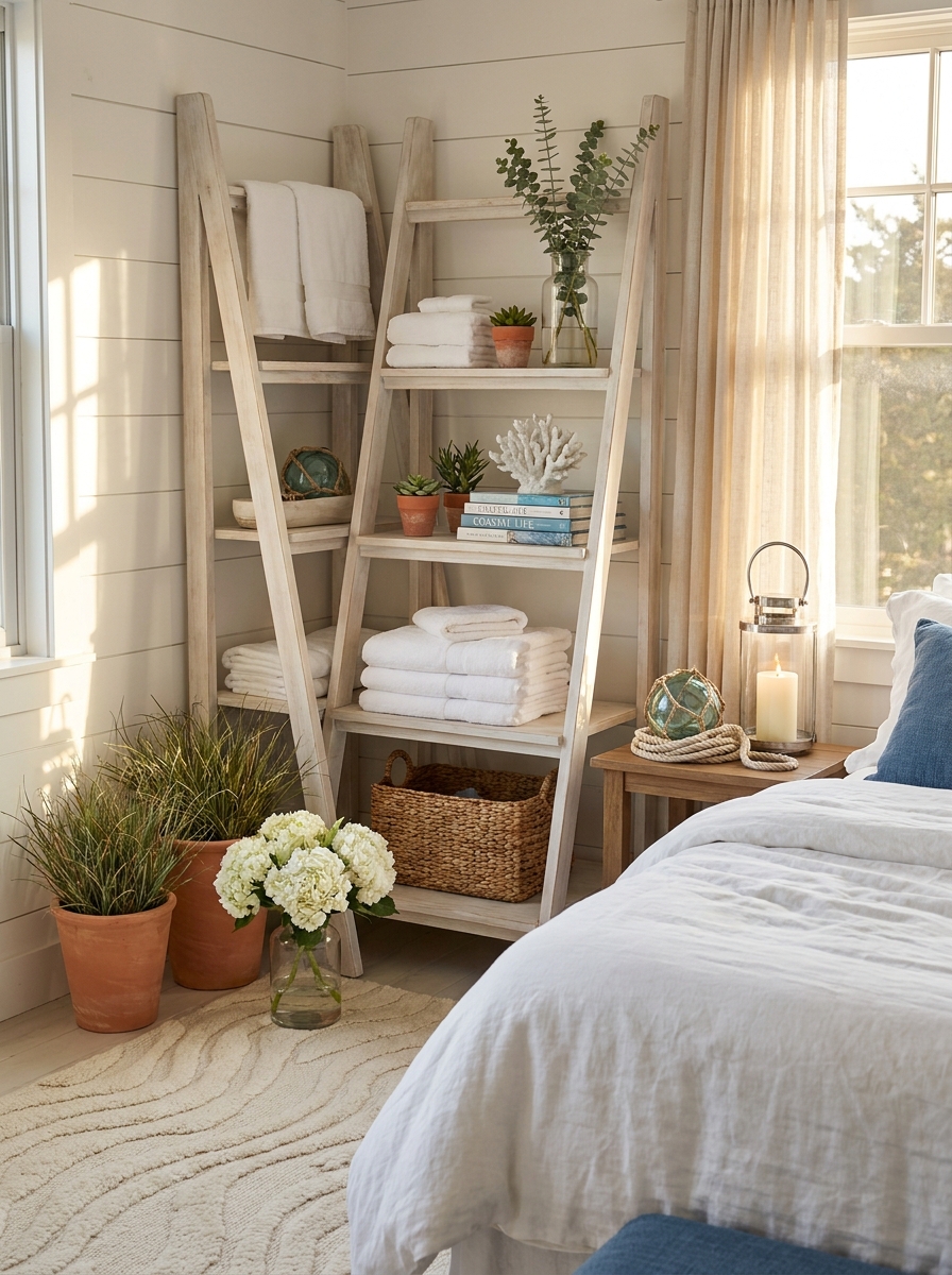 Whitewashed Ladder Shelving Units