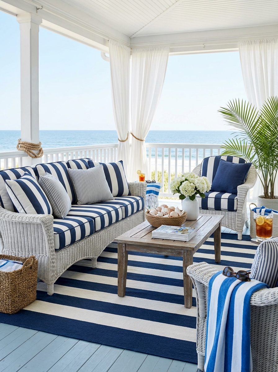 Blue and White Striped Indoor-Outdoor Fabric