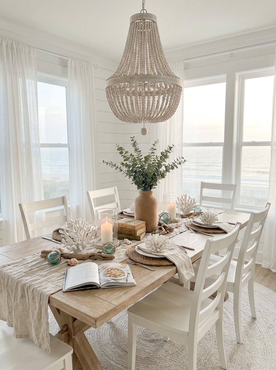 Whitewashed Wooden Bead Chandeliers