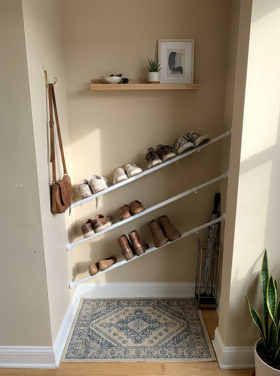 Tension Rod Shoe Shelf Between Walls