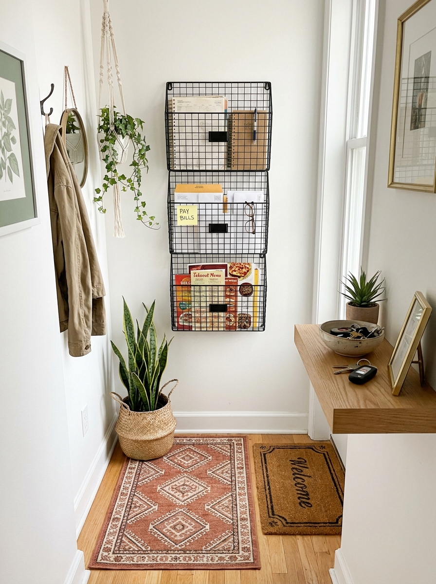 Wall-Mounted Magazine Rack Repurposed for Everyday Essentials