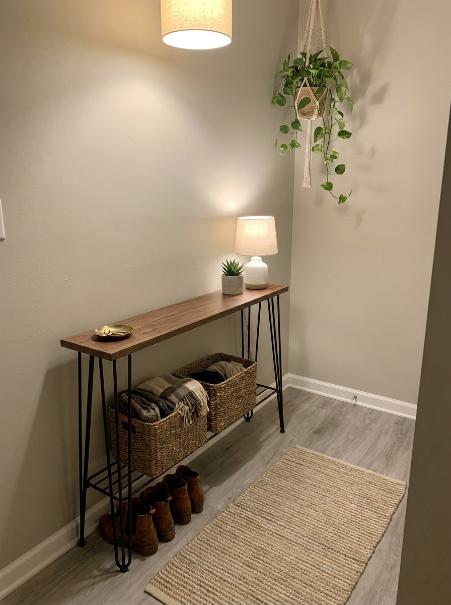 Slim Console Table with Dual-Purpose Storage