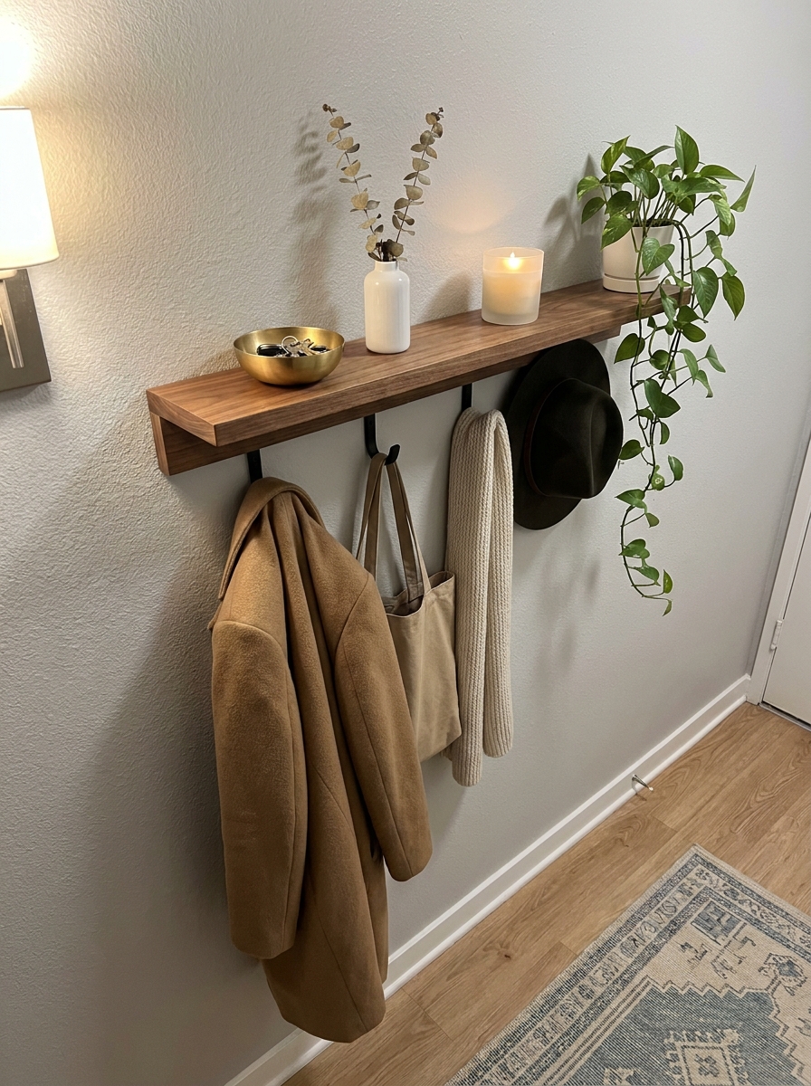 Floating Shelf with Hooks Underneath