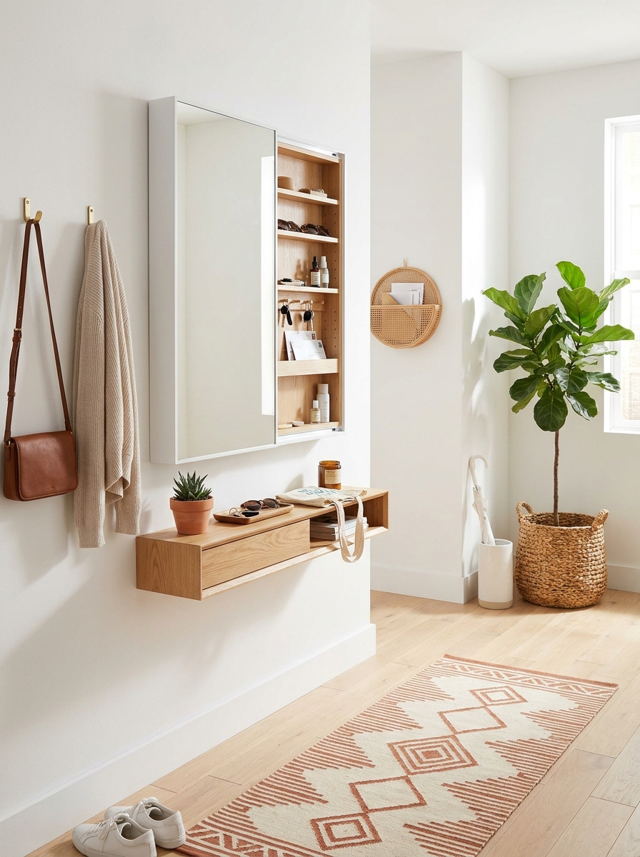 Mirror with Built-In Storage Behind It