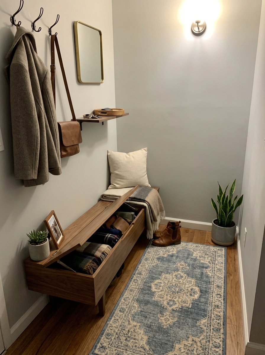 Narrow Bench with Lift-Up Seat Storage