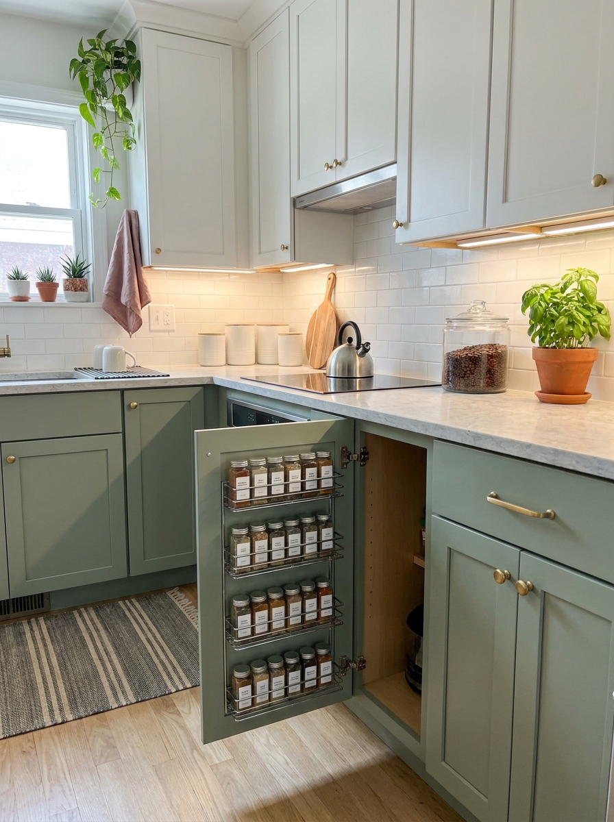 Wall-Mounted Spice Racks Behind the Door