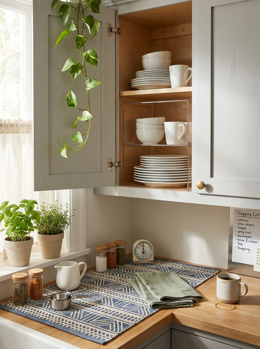 Tiered Shelf Risers to Double Cabinet Space