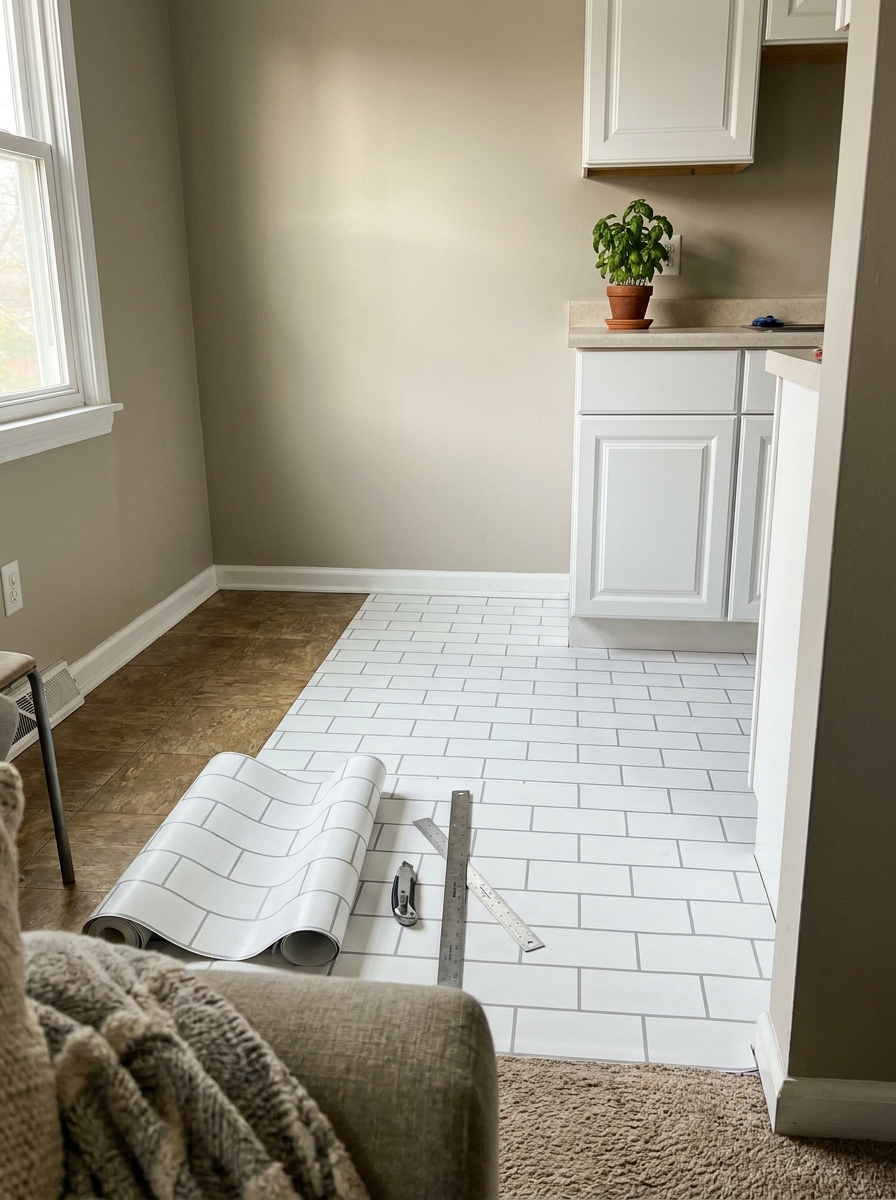 Peel-and-Stick Vinyl Floor Tiles for a Faux Renovation