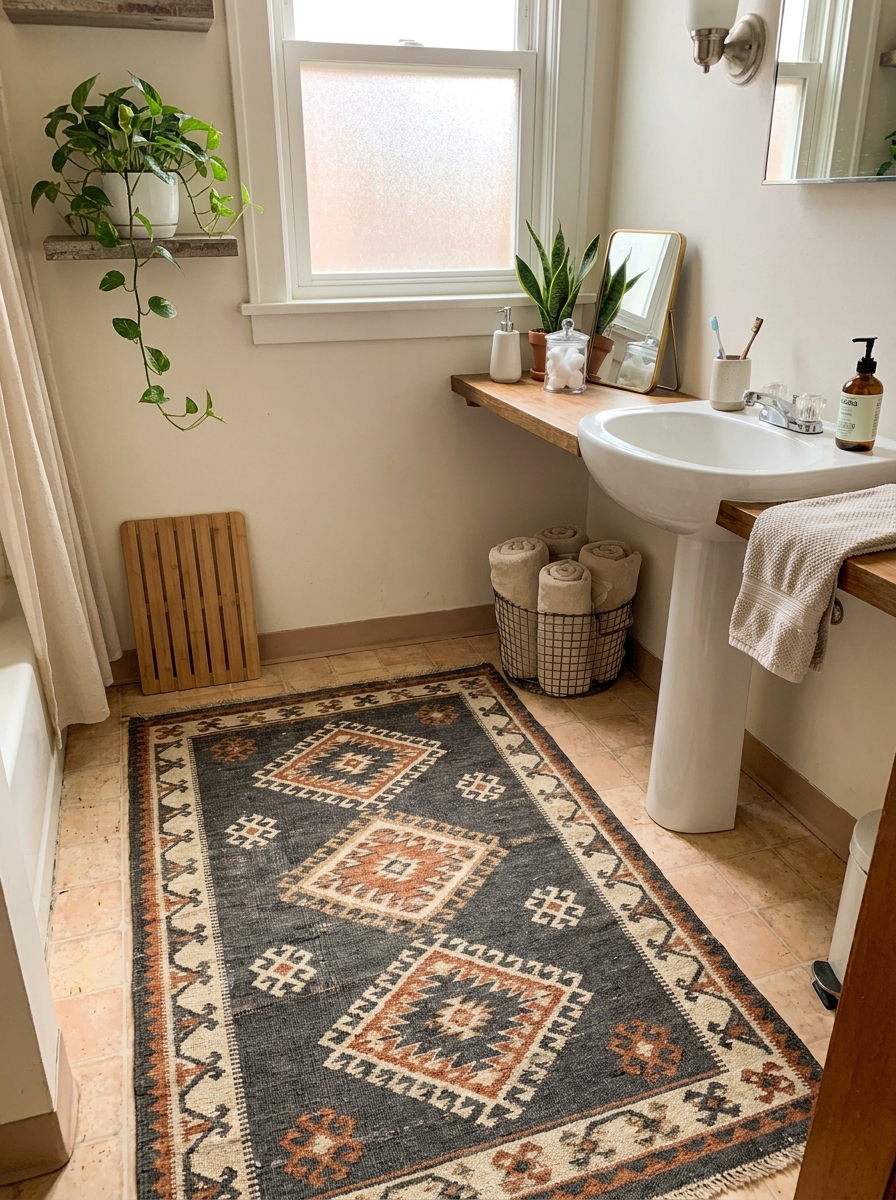 Vintage-Style Rugs That Hide Bathroom Linoleum Disasters