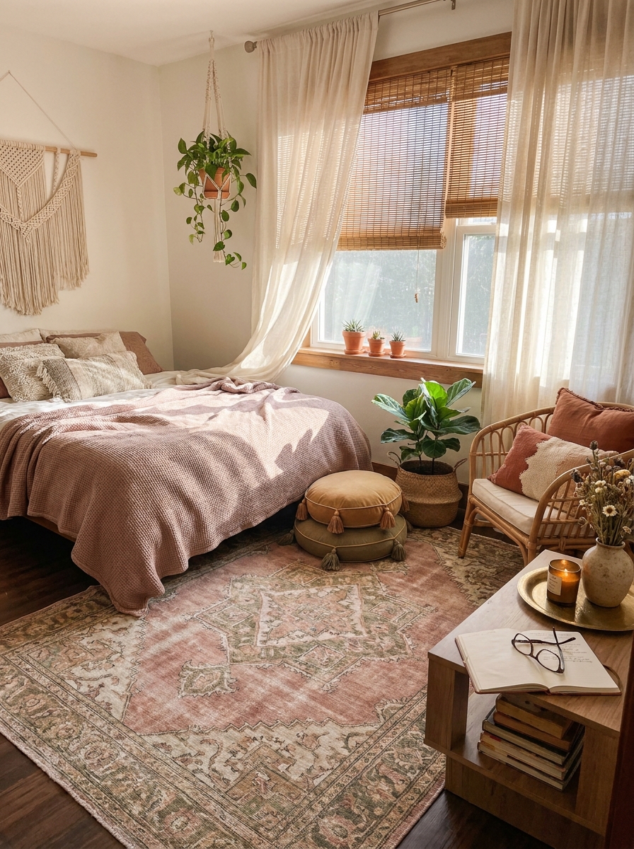 Bamboo Blinds and Sheer Curtains for Filtered Light