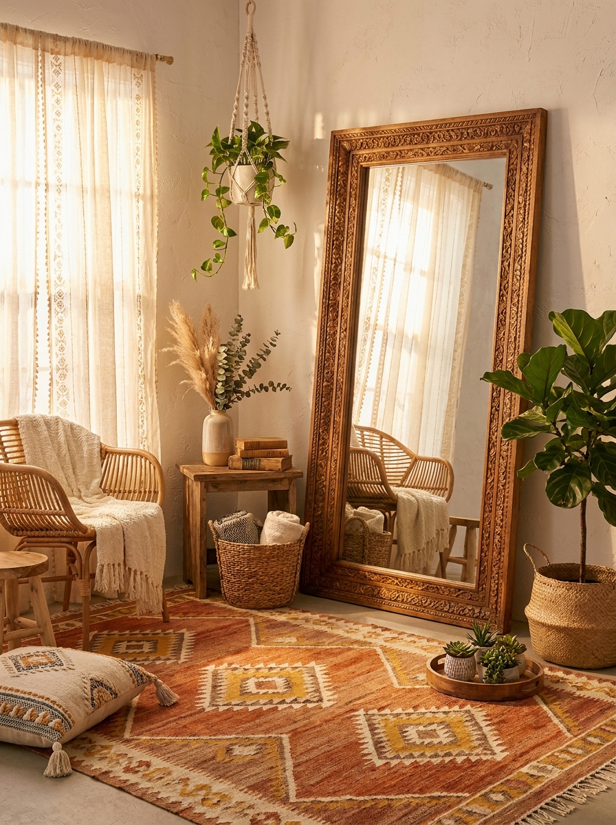 Oversized Floor Mirrors with Carved or Cane Frames