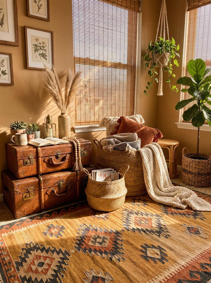 Vintage Trunks and Baskets for Storage That Looks Intentional