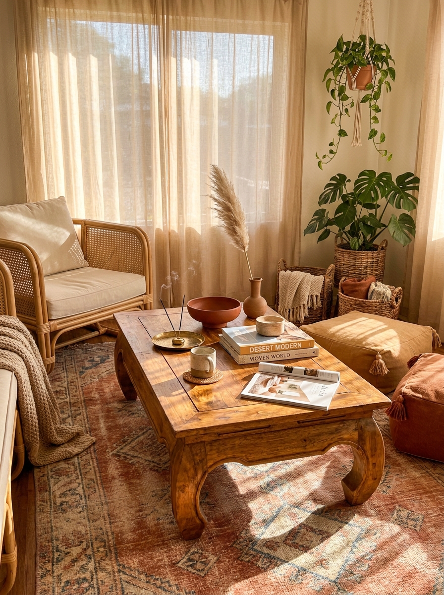 Low Coffee Tables with Rich Wood Tones