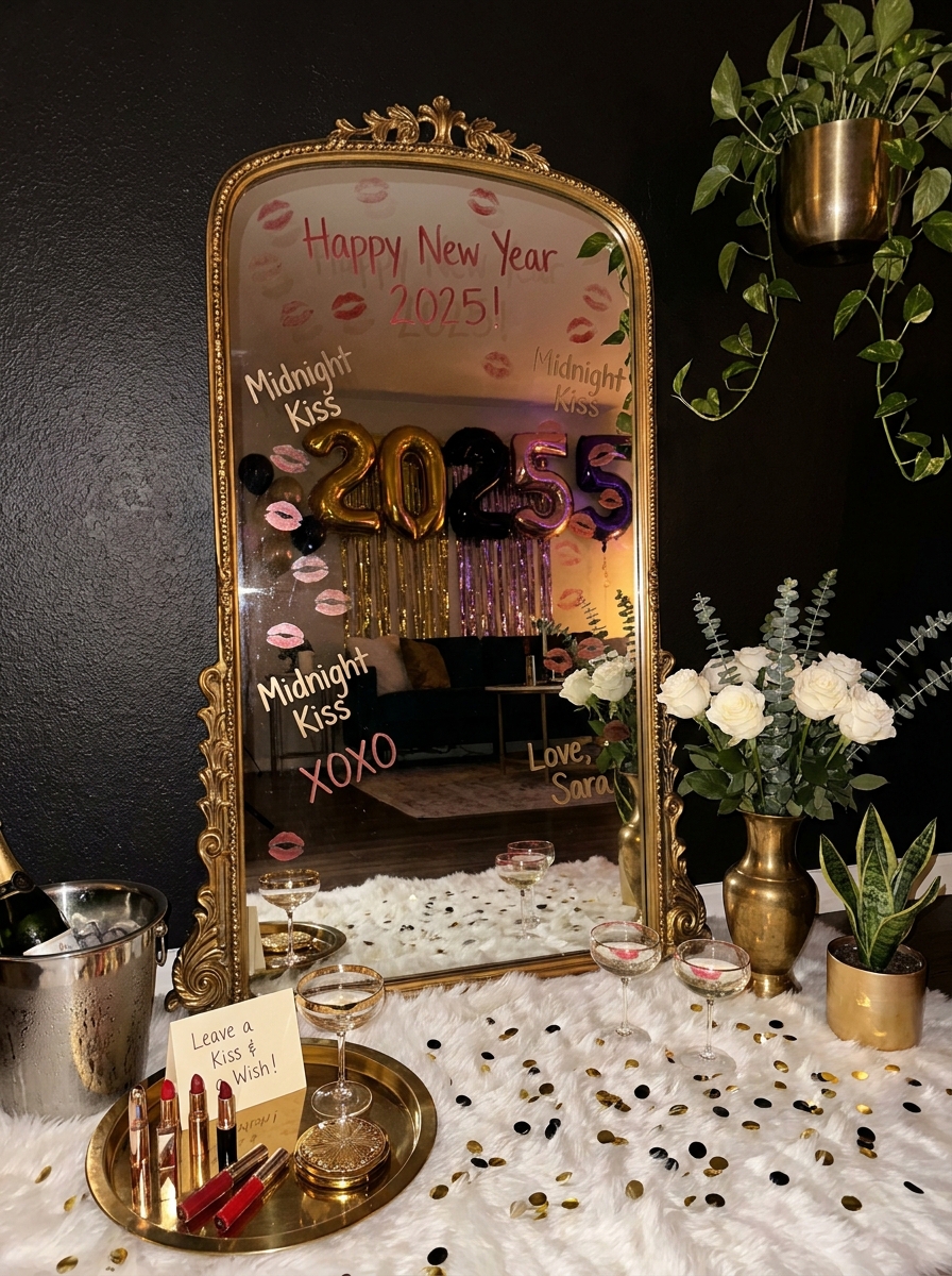 Midnight Kiss Mirror with Lipstick Message Station