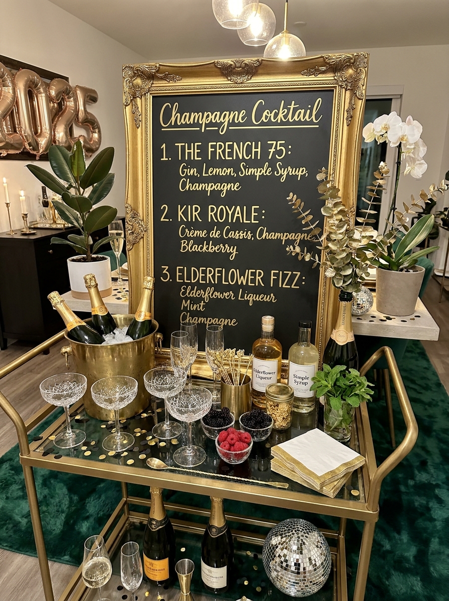 Champagne Cocktail Recipe Board Display