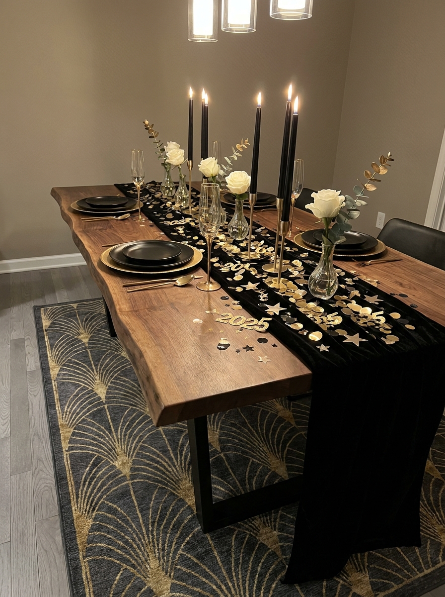 Black and Gold Confetti Table Runner