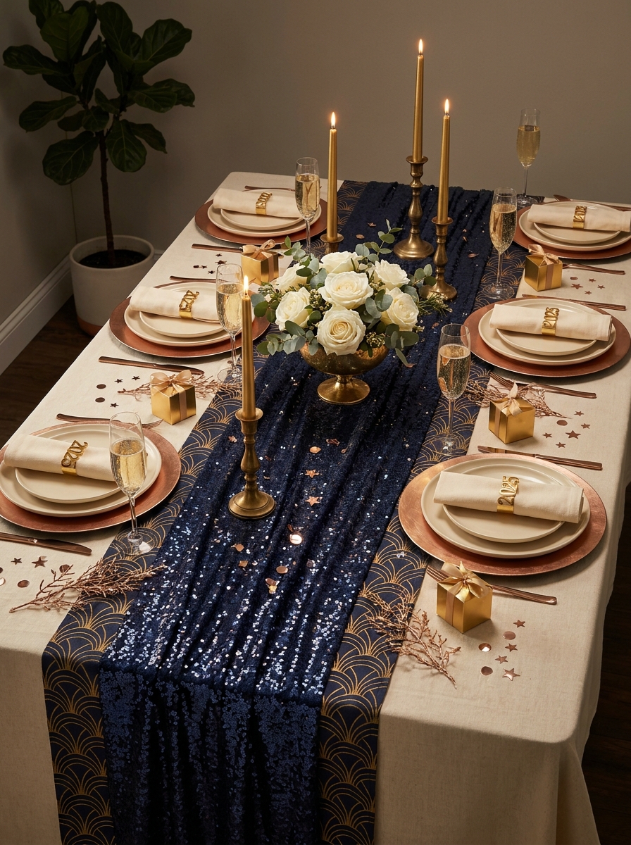 Sequin Table Linens with Layered Place Settings