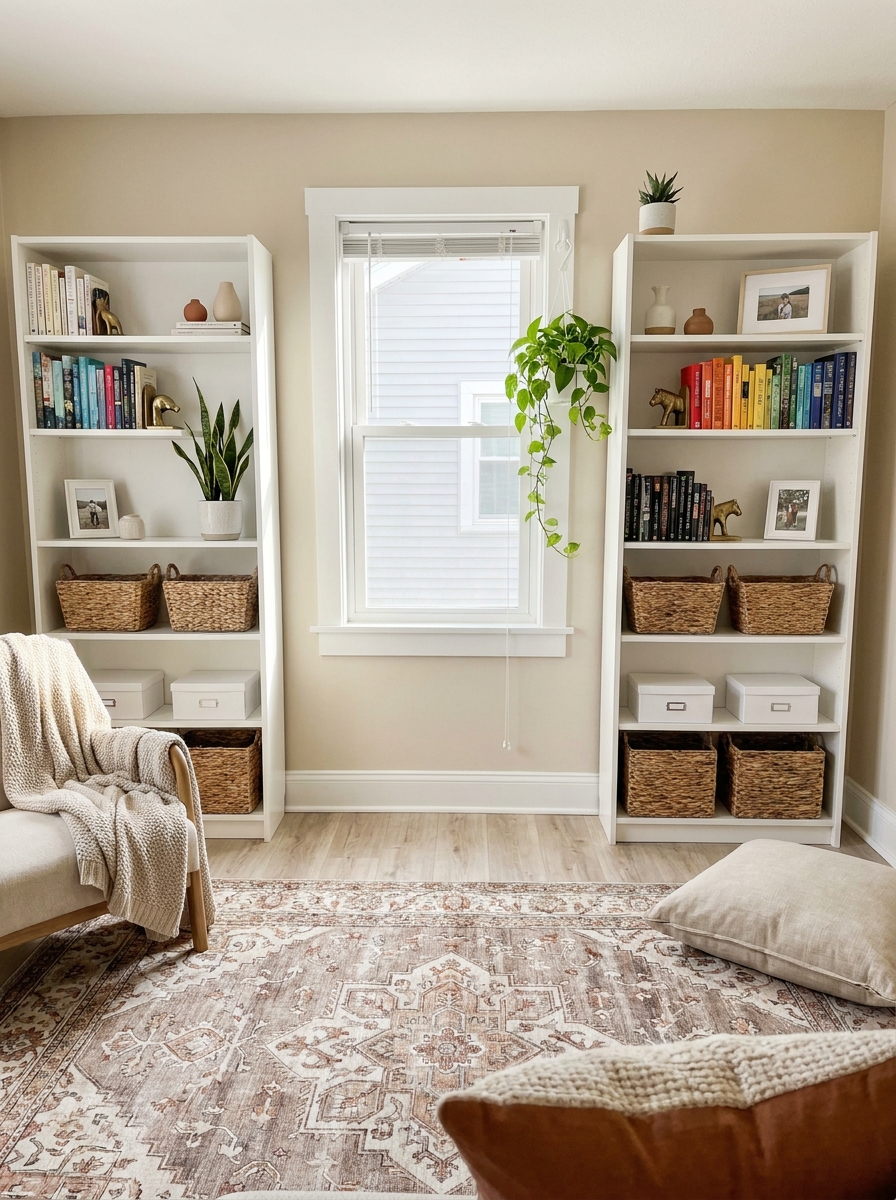 Faux Built-Ins Using Freestanding Bookcases