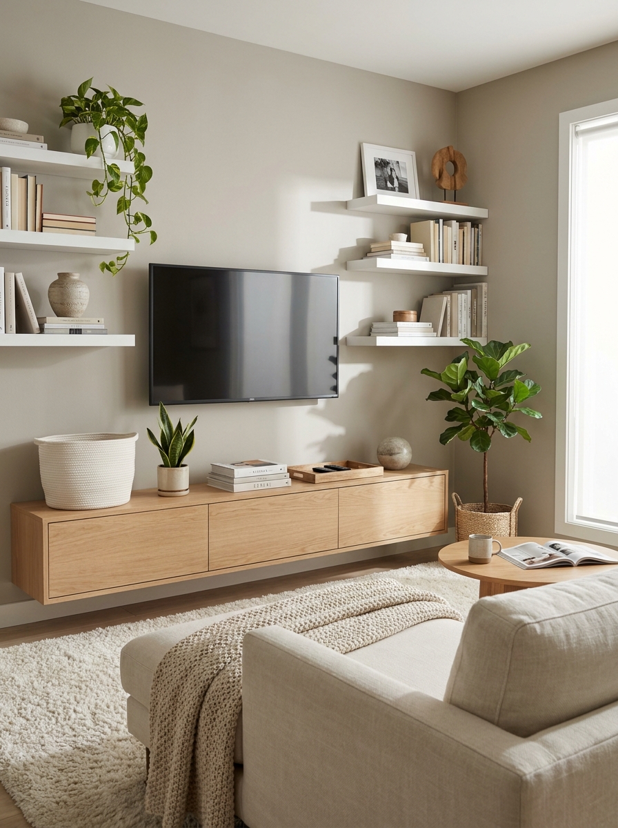 Use Open Shelving to Break Up the Black Rectangle