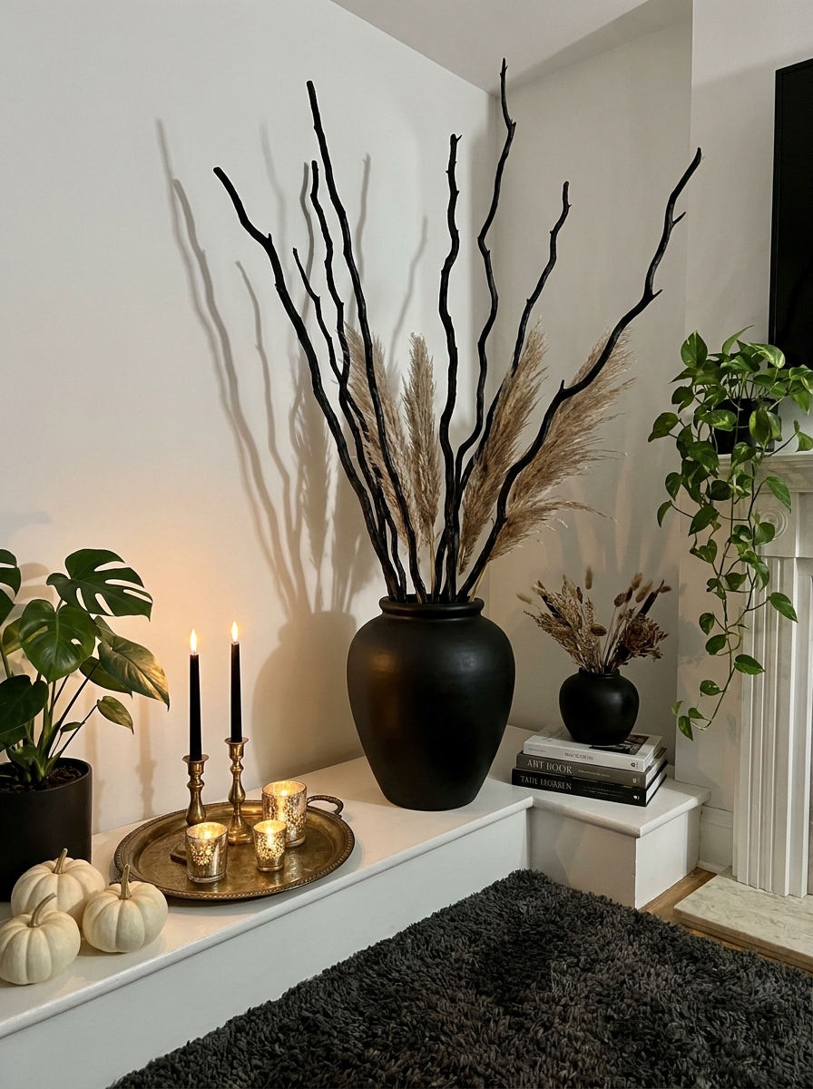 Black Ceramic Vessels with Twisted Branches