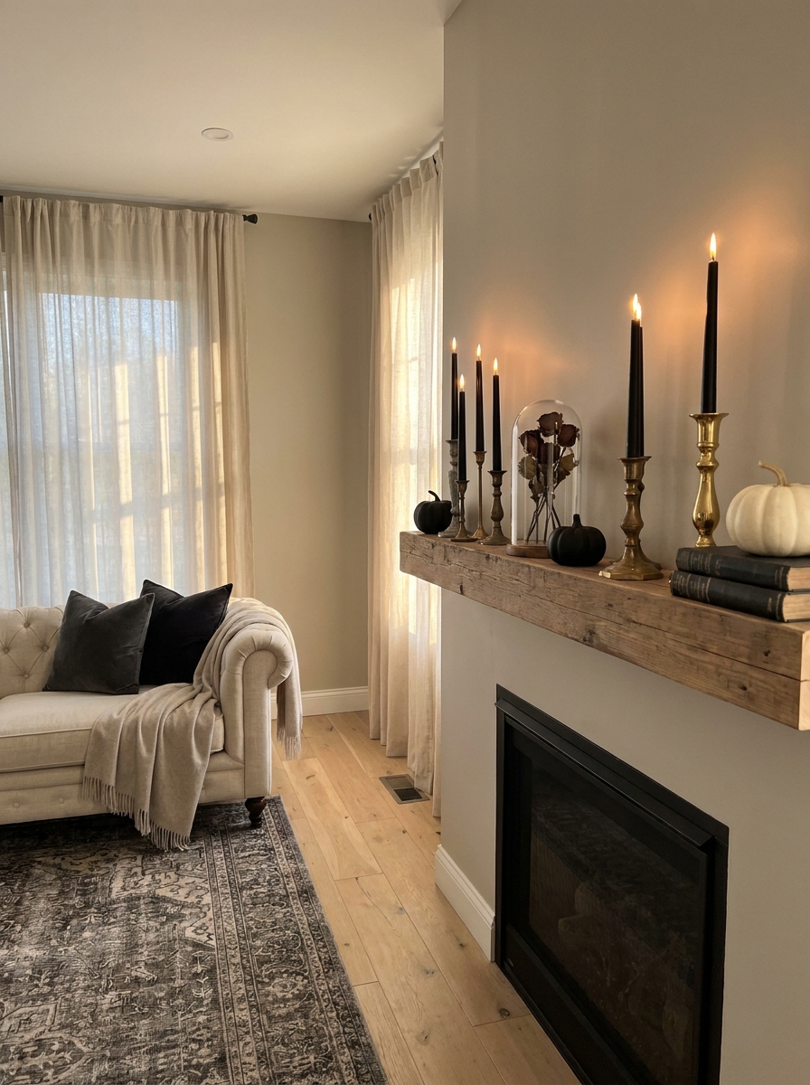 Black Taper Candles in Vintage Brass