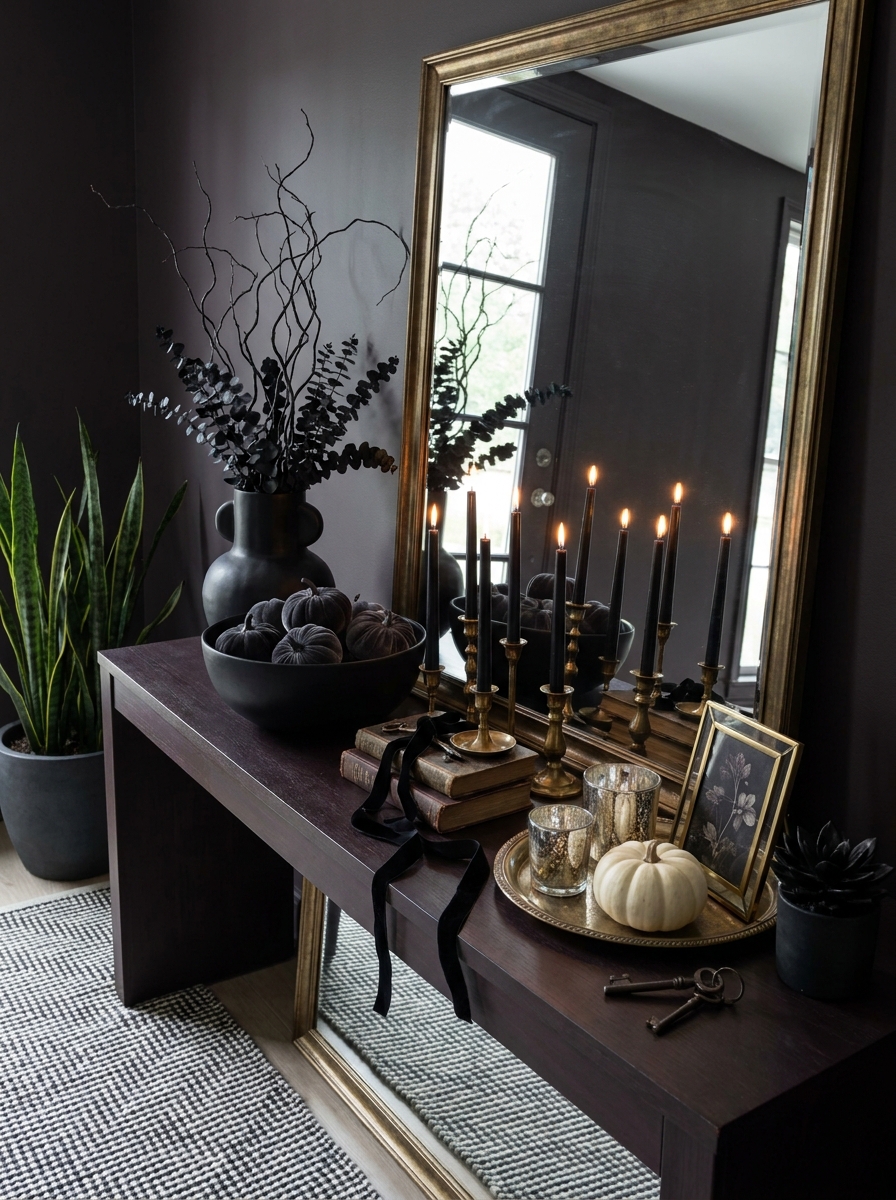 Elegant Entryway Console with Shadowy Reflections