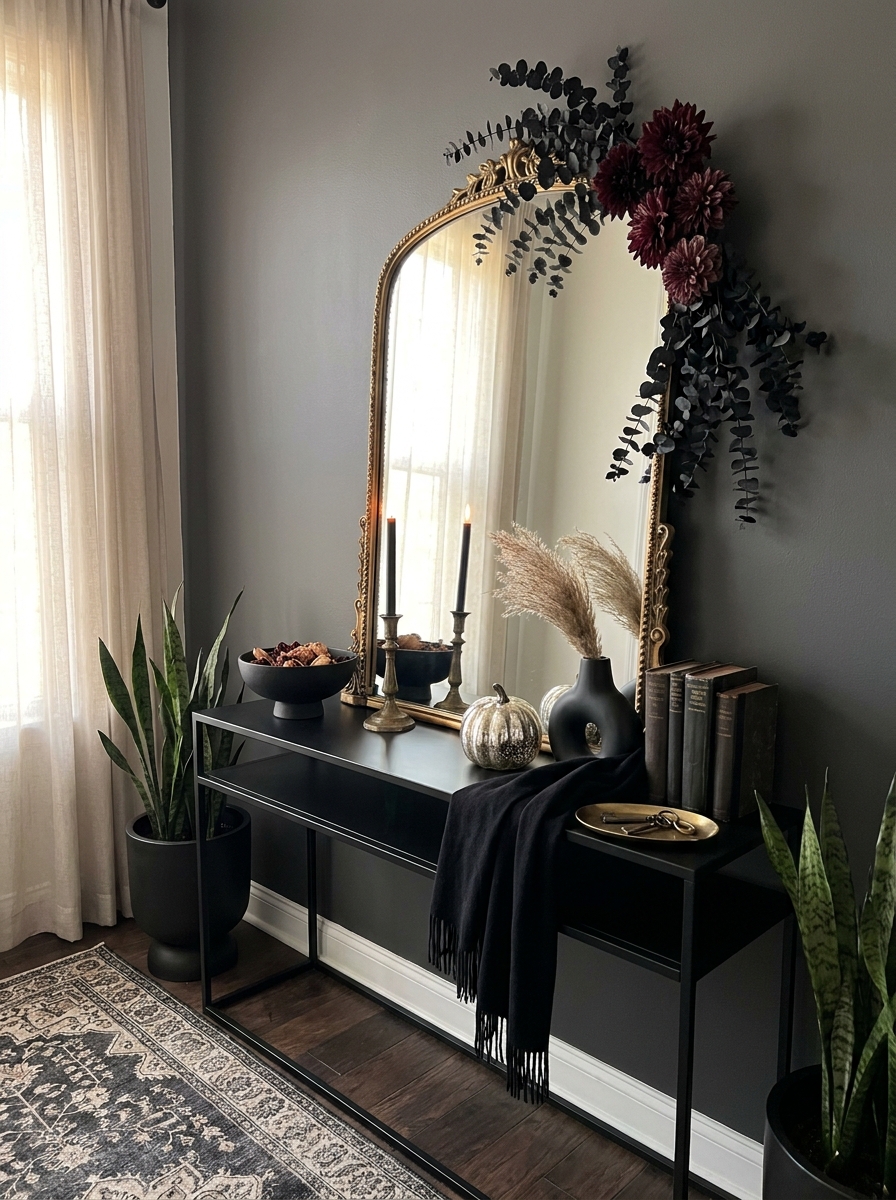 Antique Mirror with Dark Botanicals