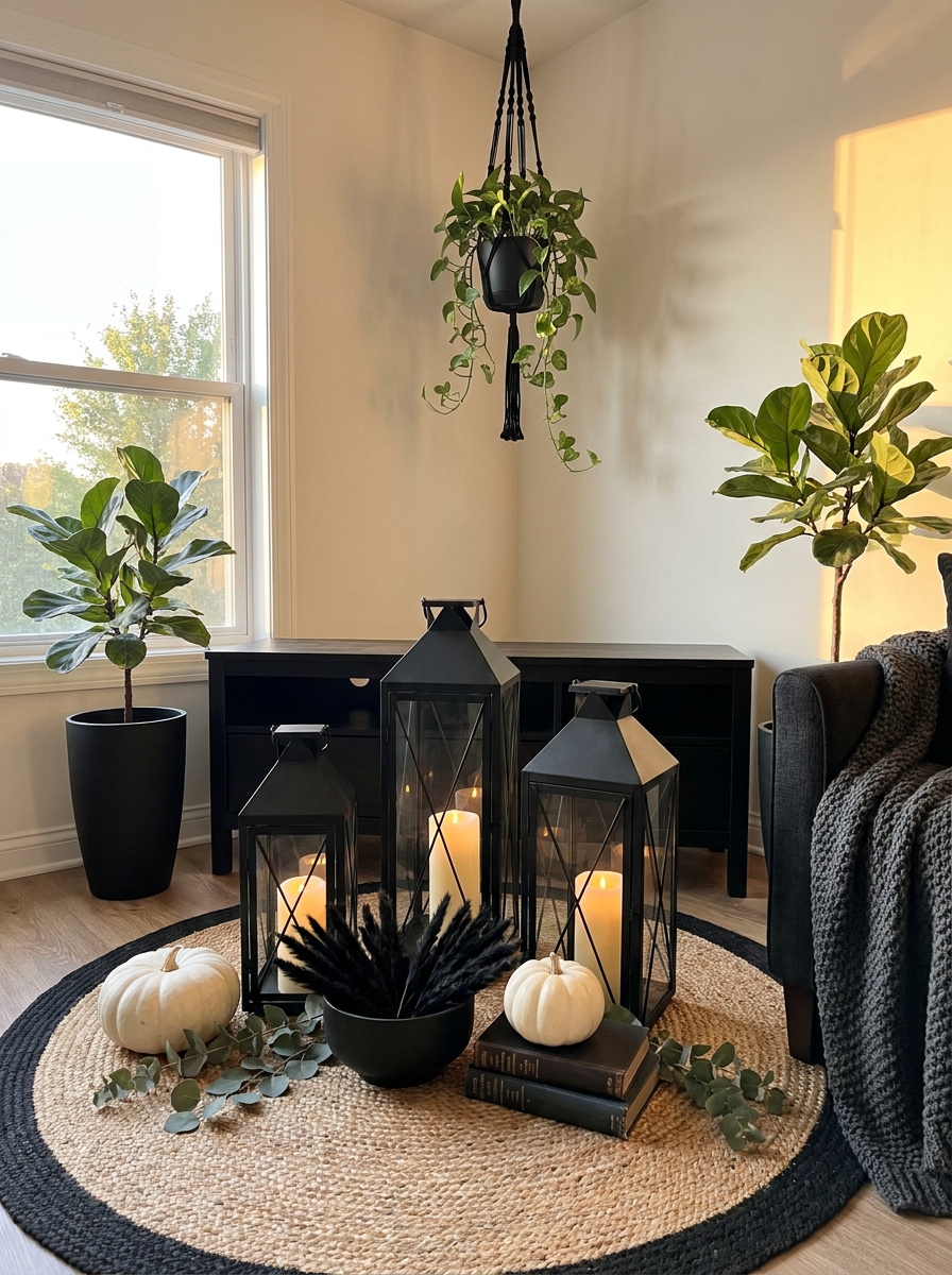 Oversized Black Lanterns with Pillar Candles