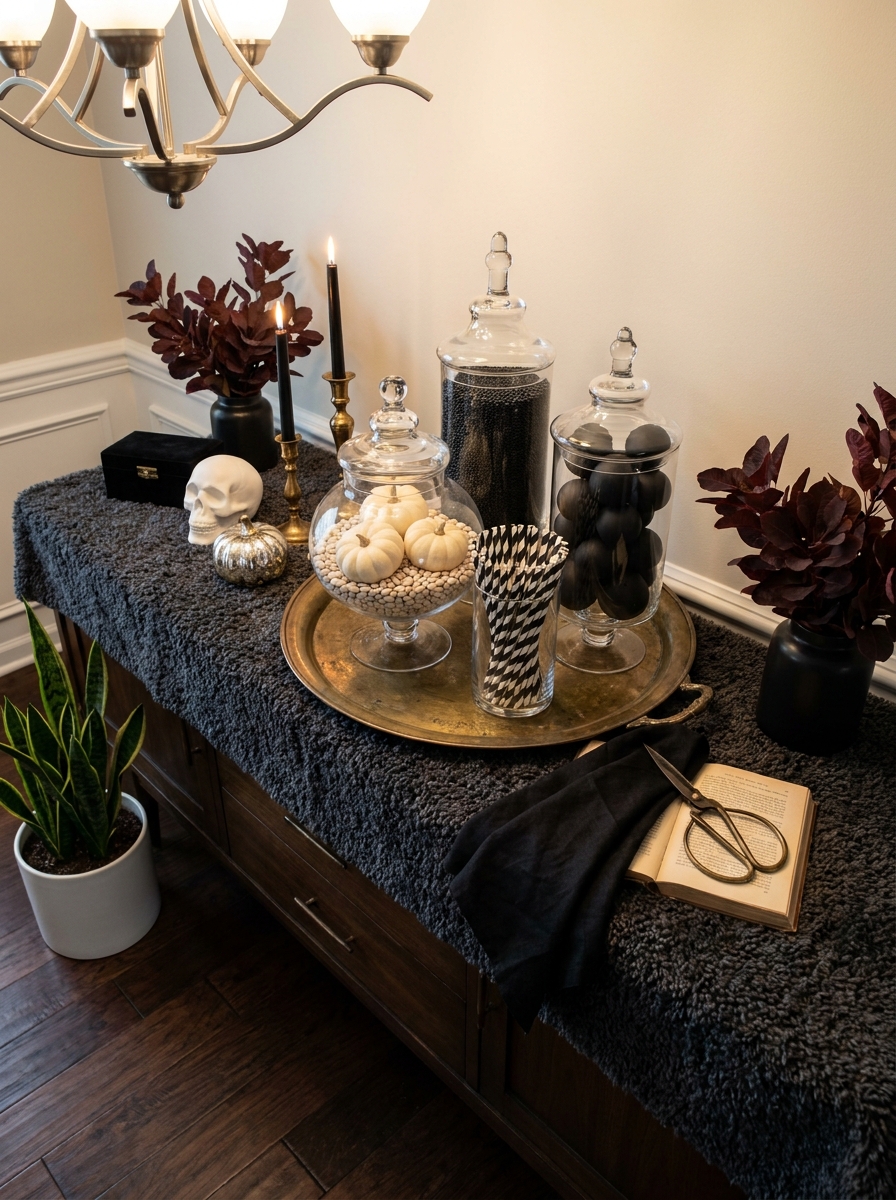 Apothecary Jars Filled with Black and White Elements
