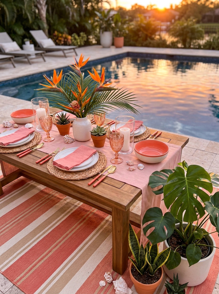 Sunset Pinks and Corals Poolside